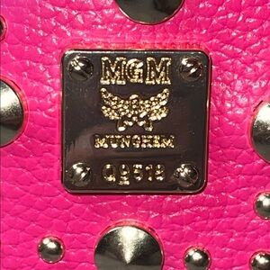 NEW Vegan Pebble Leather Purse Charm MCM Design Pouch Hot Pink